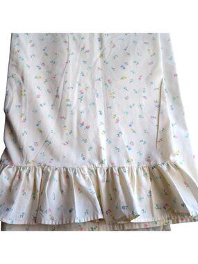 Vintage Burlington Twin Flat Sheet Ruffle Pale Yellow Floral Percale Made In USA